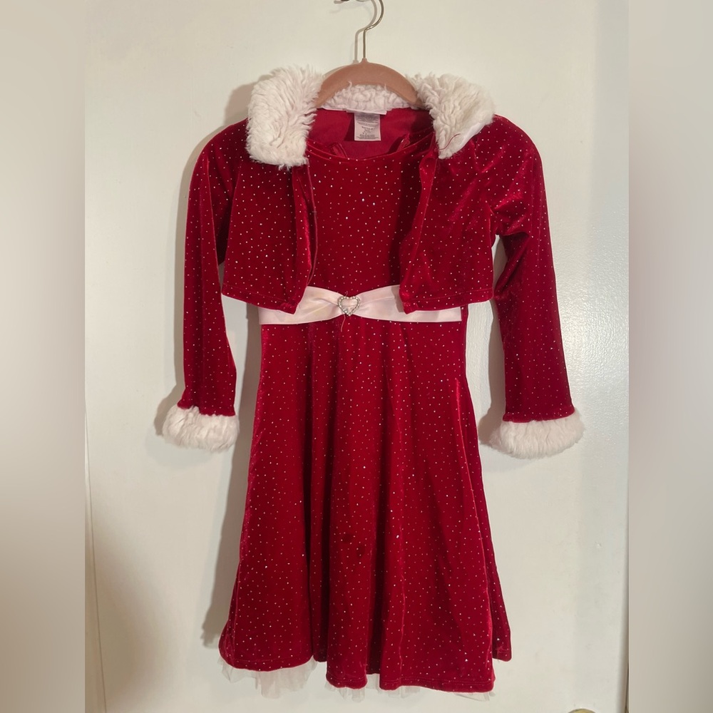 Bonnie Jean Red Dress with Faux Fur Accents